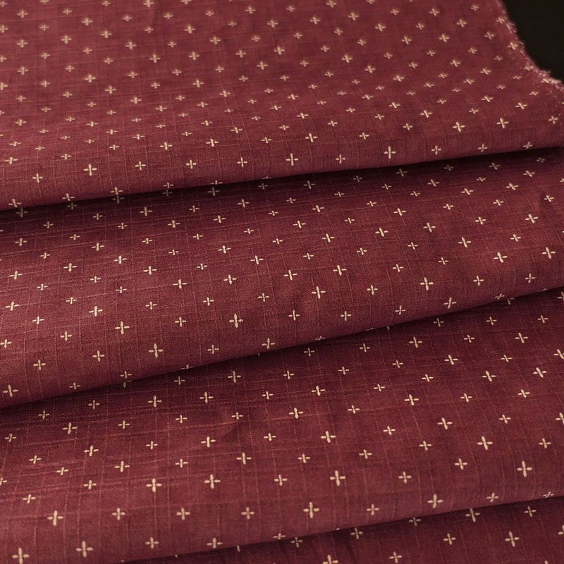 和柄コットン生地 十字刺し子柄(赤れんが) 160cm幅 10cm単位 切り売り