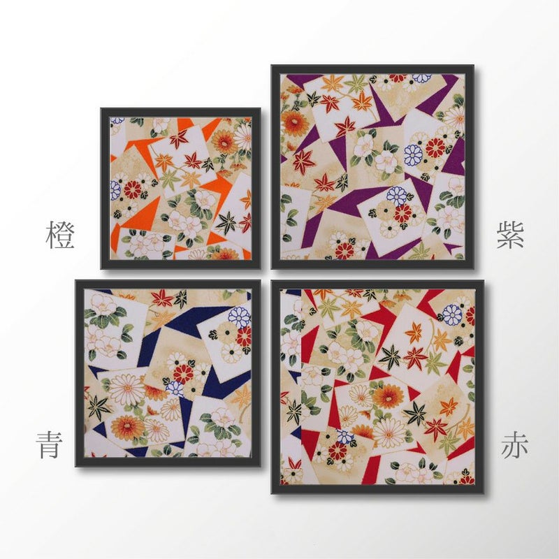  金箔一越ちりめん 色紙に花と紅葉(橙) 10cm単位 切り売り
