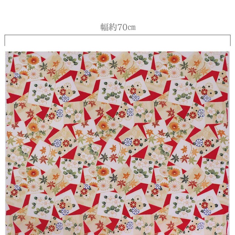 金箔一越ちりめん 色紙に花と紅葉(赤) 10cm単位 切り売り