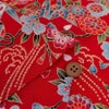 金箔一越ちりめん 折鶴と和花(赤) 10cm単位 切り売り
