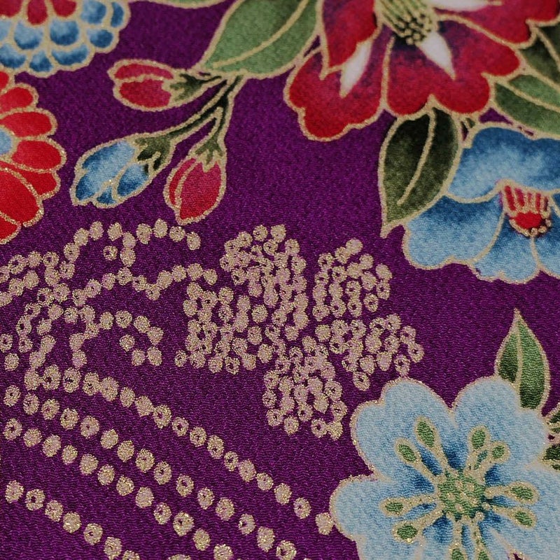 金箔一越ちりめん 折鶴と和花(紫) 10cm単位 切り売り