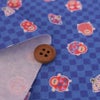 和柄コットン生地 市松にだるまと扇子(青) 10cm単位 切り売り