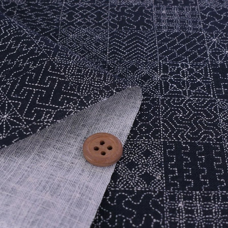 和柄コットン生地 刺し子の市松模様(濃紺) 10cm単位 切り売り