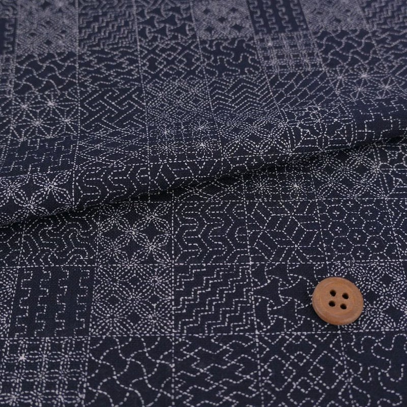 和柄コットン生地 刺し子の市松模様(濃紺) 10cm単位 切り売り