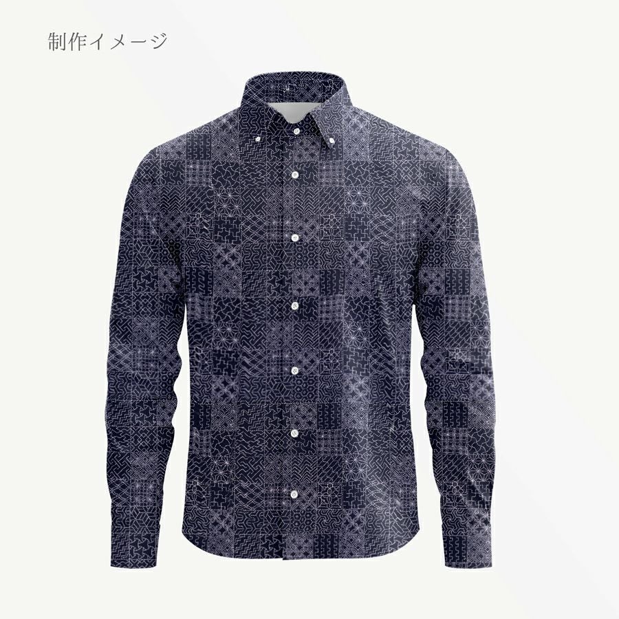 和柄コットン生地 刺し子の市松模様(濃紺) 10cm単位 切り売り