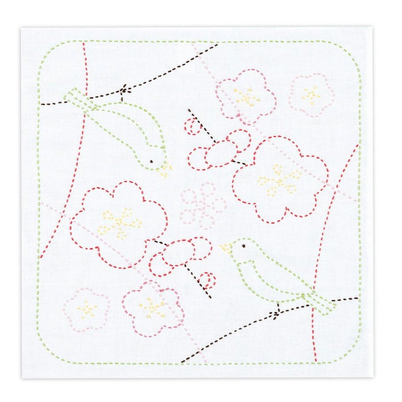 刺し子キット 花ふきん 梅とうぐいす(白)
