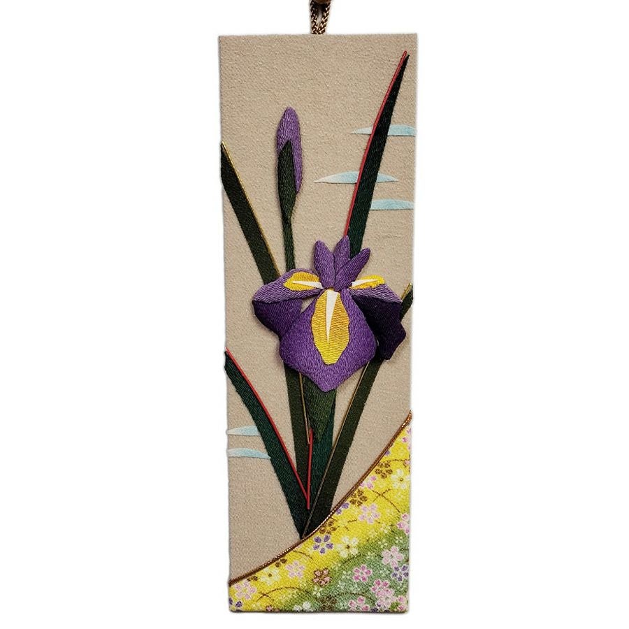 絹ちりめん　染色　額絵　あやめ　菖蒲 　57×57㎝ ちりめん手芸キット もてなしの花 5月 アヤメ(菖蒲)｜五月の和風飾り