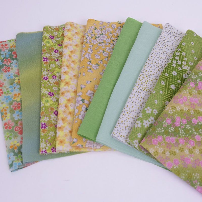 手芸用ちりめん福袋「こもれび」薄緑・黄系アソート・28cm×10枚