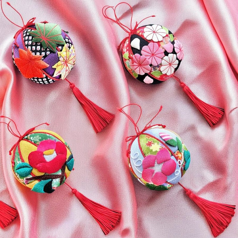 ちりめん手芸キット 房付き手まり 四季の花4種セット