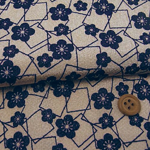 ちりめんカットクロス・梅と四角(濃紺) 23×33cm