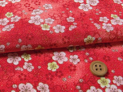 ちりめんカットクロス・梅景色(赤) 23×33cm