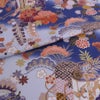  和柄コットン生地 御所車と貝桶に和花尽くし(青) 着物柄プリント木綿布地