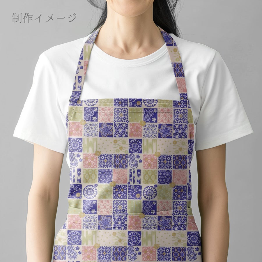 和柄コットン生地 市松パッチワーク文様(青) 10cm単位 切り売り
