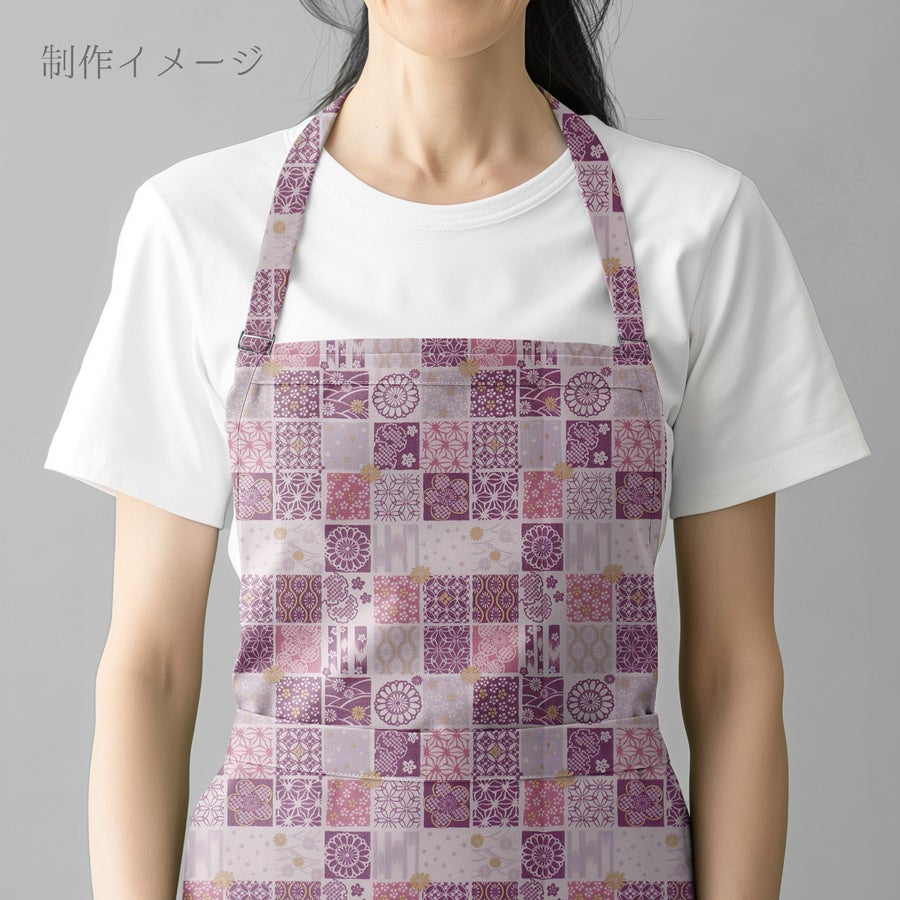 和柄コットン生地 市松パッチワーク文様(さくら紫) 10cm単位 切り売り