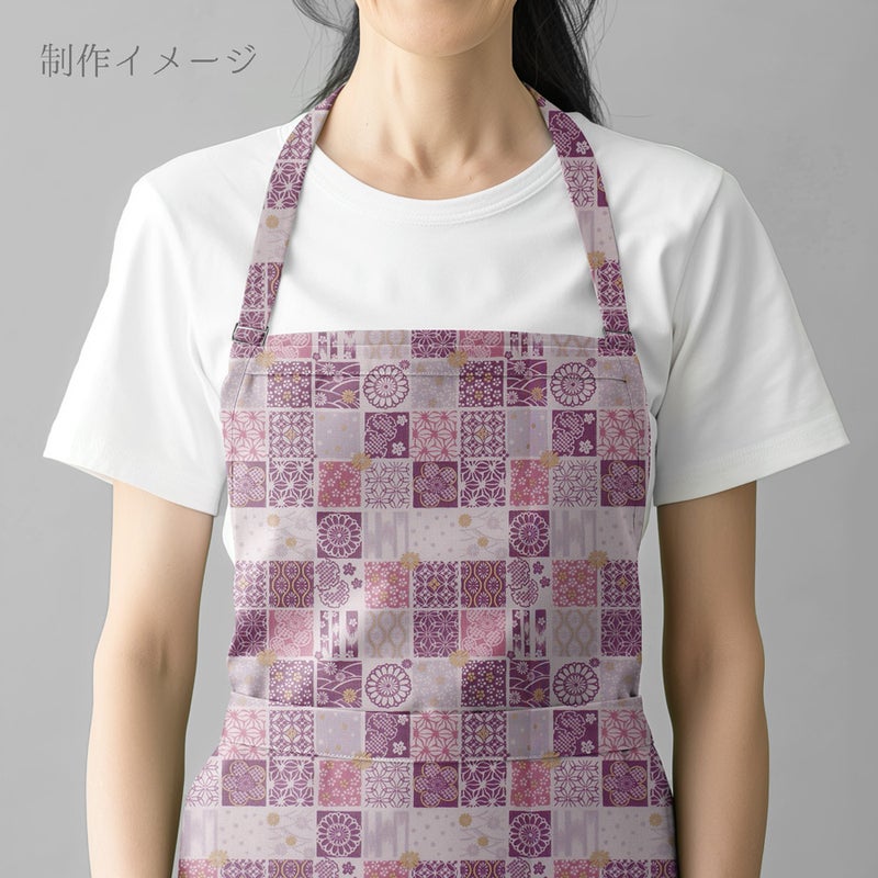 和柄コットン生地 市松パッチワーク文様(さくら紫) 10cm単位 切り売り