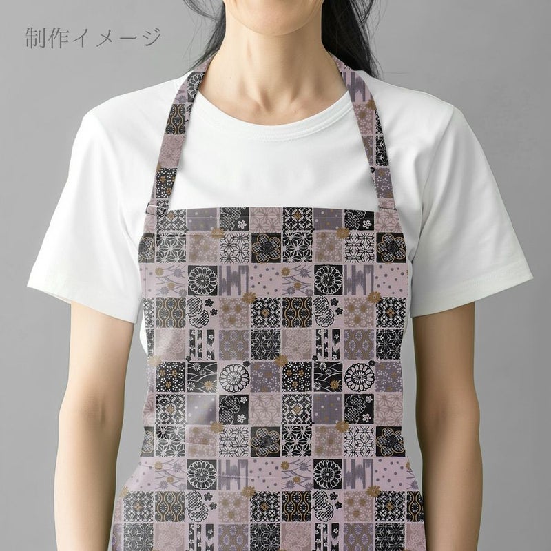 和柄コットン生地 市松パッチワーク文様(黒) 10cm単位 切り売り