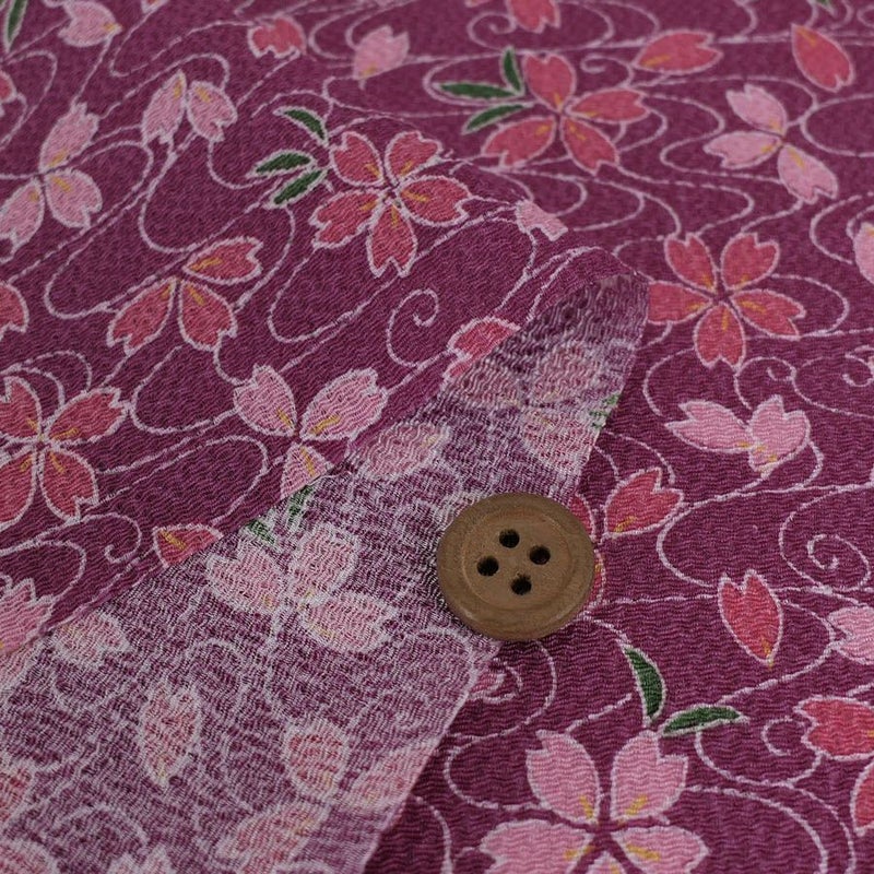 ちりめん生地 桜水(京紫) 10cm単位 切り売り