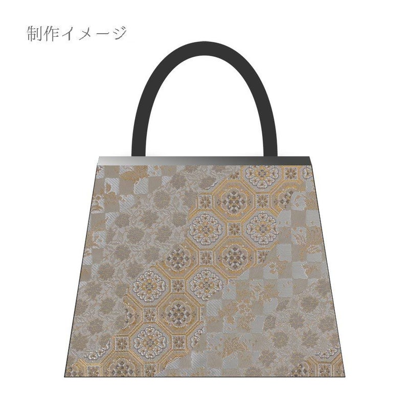 金襴生地(金らん) 蜀江文と市松の道長取り(白ねず) 10cm単位 切り売り