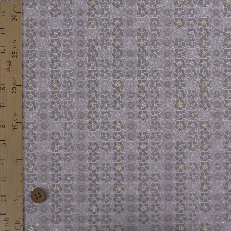 金襴生地(金らん) ねじ梅並べ(薄銀ねず) 10cm単位 切り売り