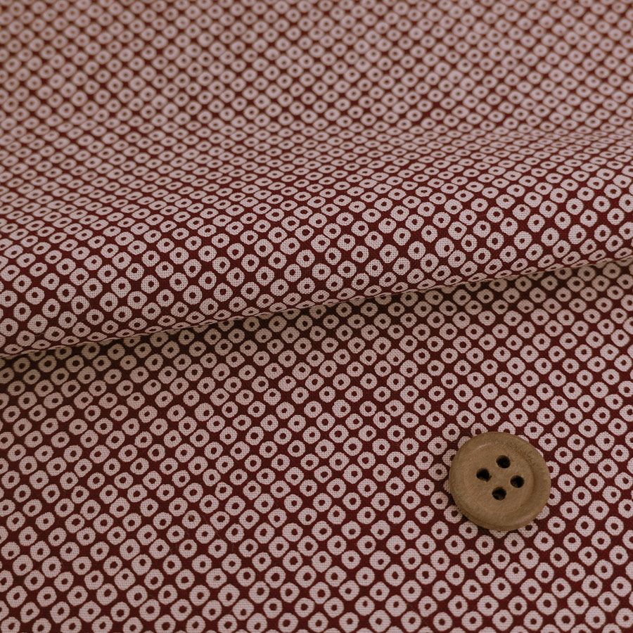 和柄コットン生地 疋田しぼり柄(あずき色) 10cm単位 切り売り