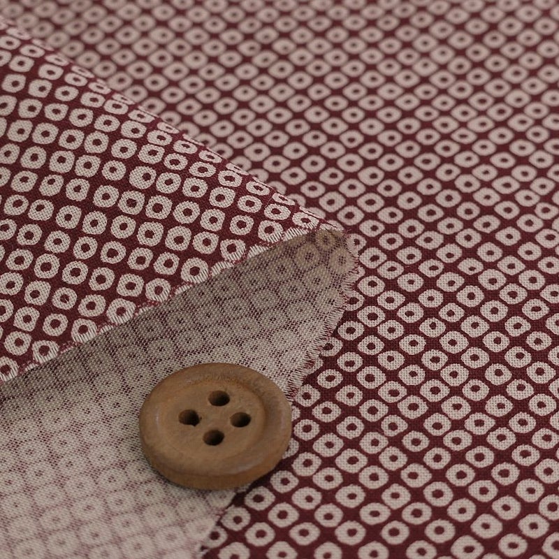 和柄コットン生地 疋田しぼり柄(あずき色) 10cm単位 切り売り