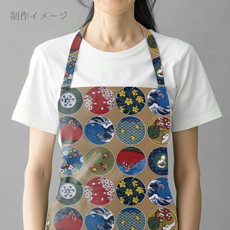 和柄コットン生地 丸紋日本めぐり(ベージュ) 10cm単位 切り売り