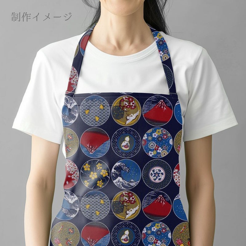 和柄コットン生地 丸紋日本めぐり(紺色) 10cm単位 切り売り