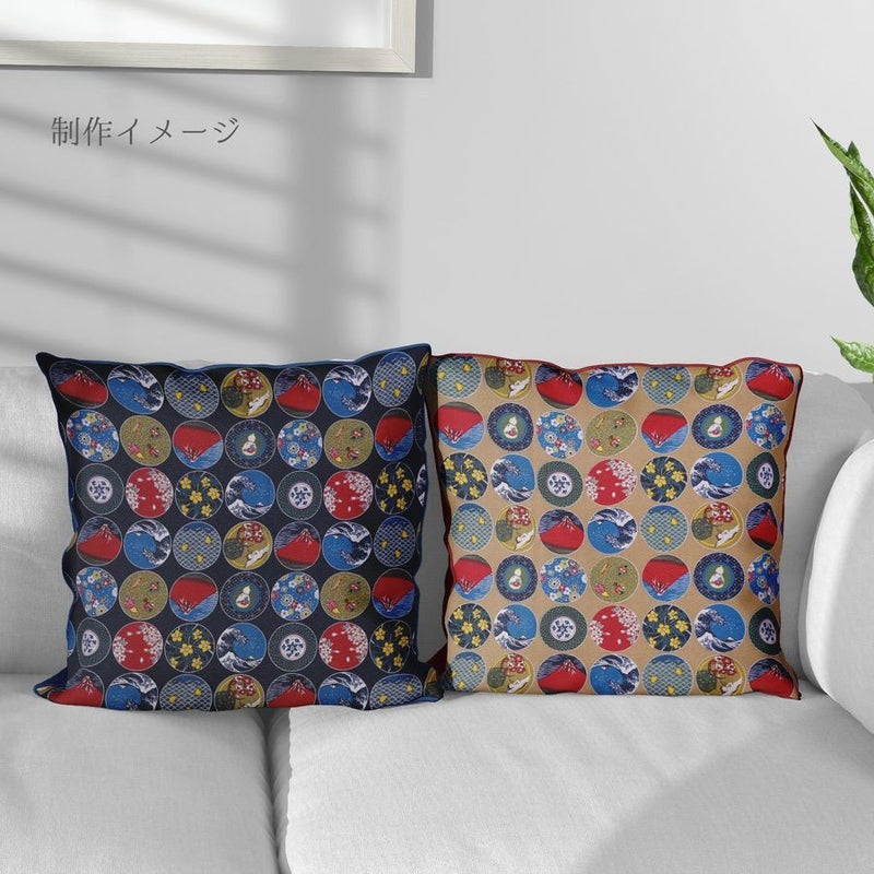 和柄コットン生地 丸紋日本めぐり(紺色) 10cm単位 切り売り