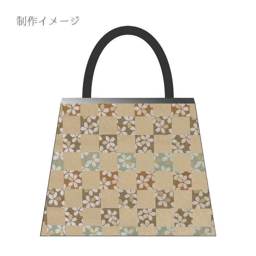 金襴生地(金らん) 市松にのぞく桜(ベージュ) 10cm単位 切り売り