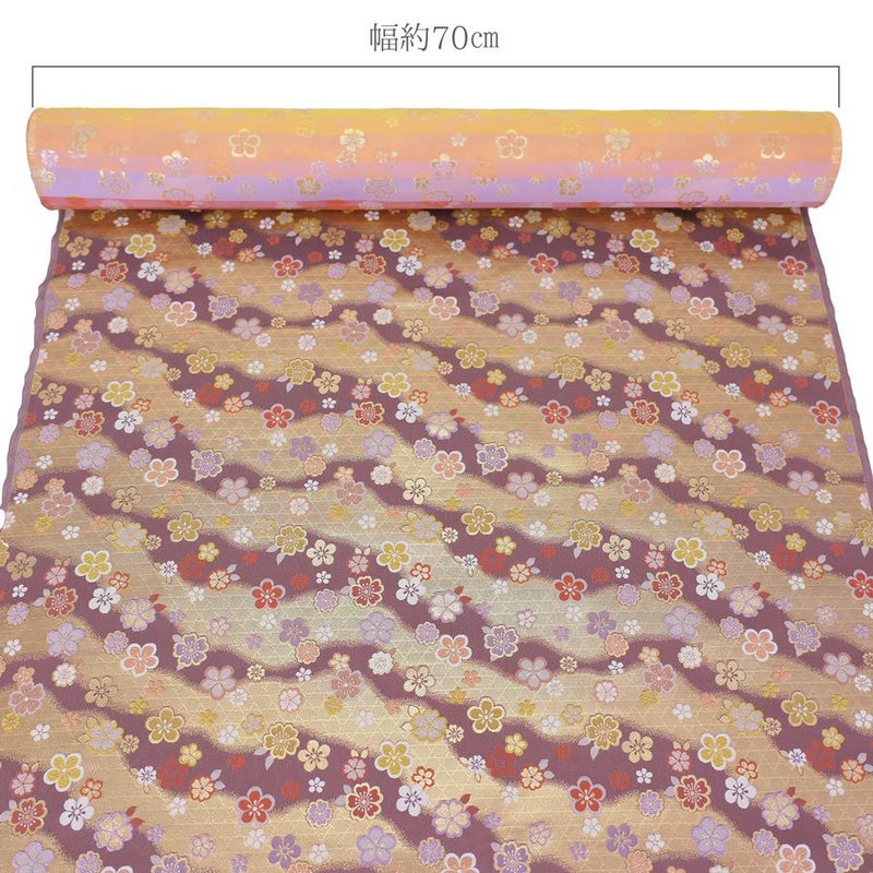 金襴生地(金らん) かごめ霞に梅桜(藤ねず) 10cm単位 切り売り