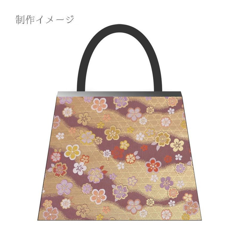 金襴生地(金らん) かごめ霞に梅桜(藤ねず) 10cm単位 切り売り