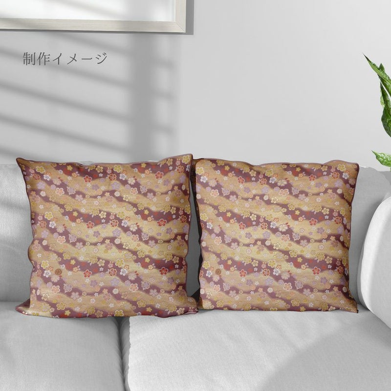 金襴生地(金らん) かごめ霞に梅桜(藤ねず) 10cm単位 切り売り