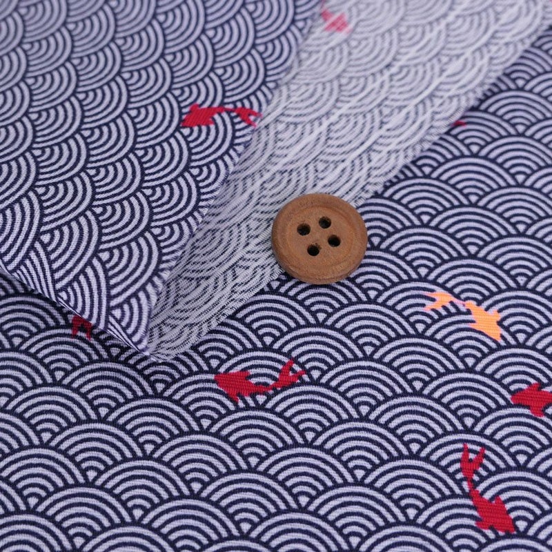 和柄コットン生地 青海波に金魚(濃紺) 10cm単位 切り売り