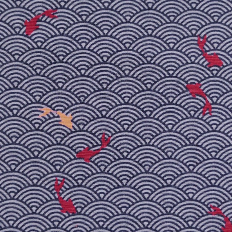 和柄コットン生地 青海波に金魚(濃紺) 10cm単位 切り売り