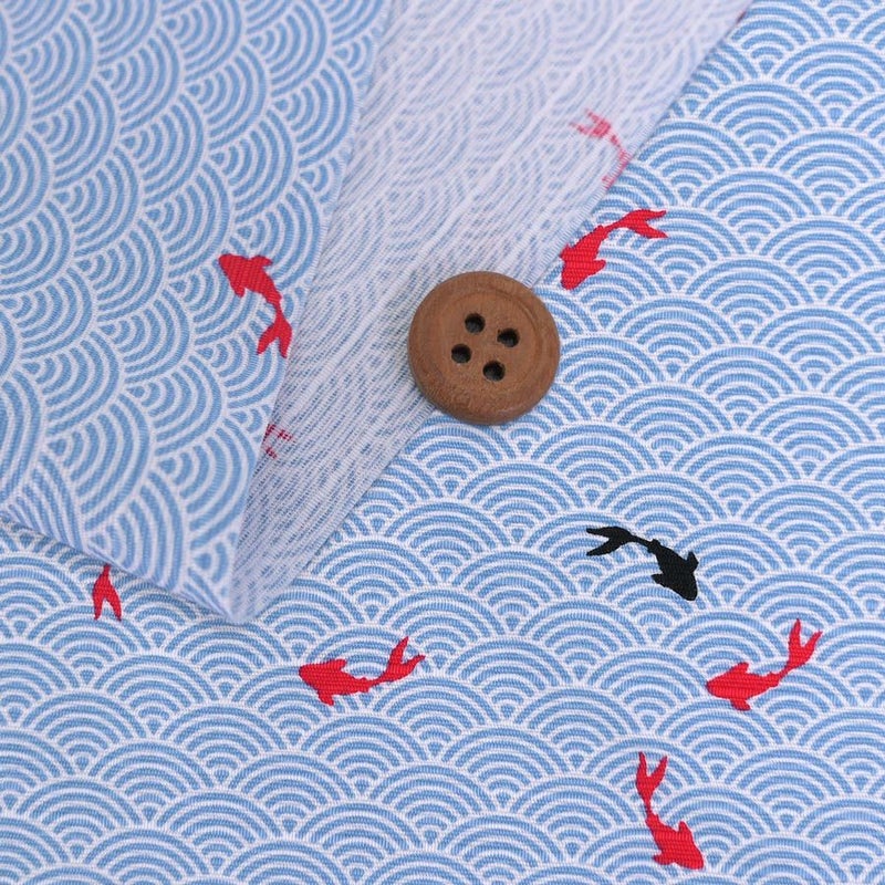 和柄コットン生地 青海波に金魚(水色) 10cm単位 切り売り