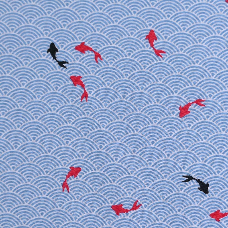 和柄コットン生地 青海波に金魚(水色) 10cm単位 切り売り