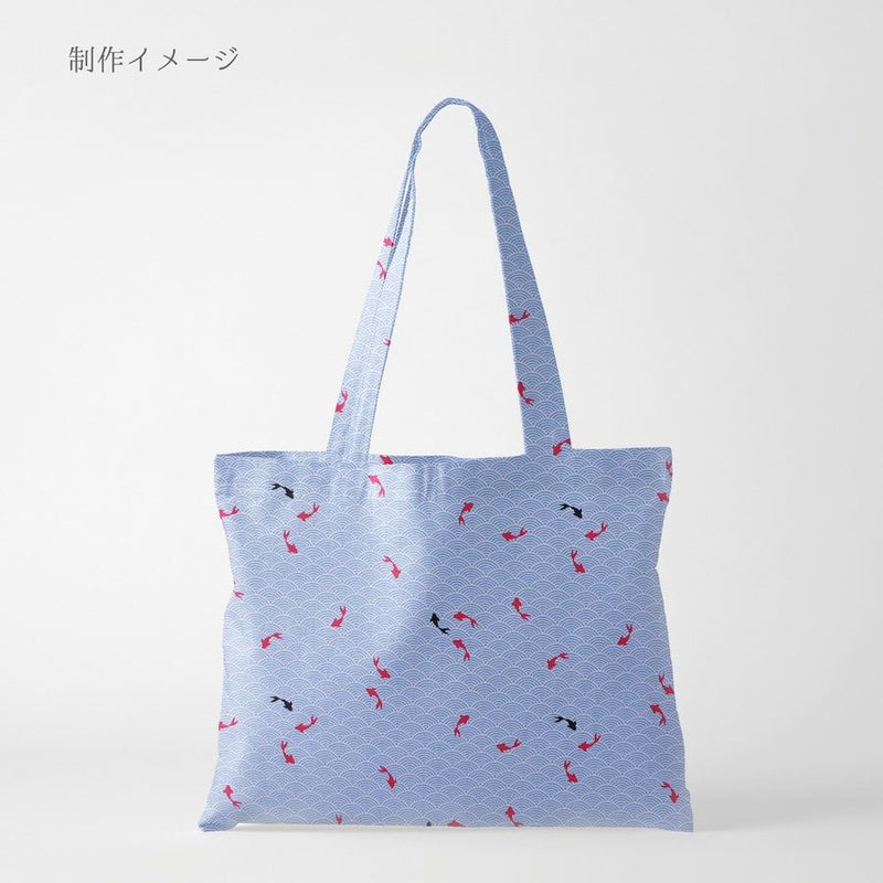 和柄コットン生地 青海波に金魚(水色) 10cm単位 切り売り