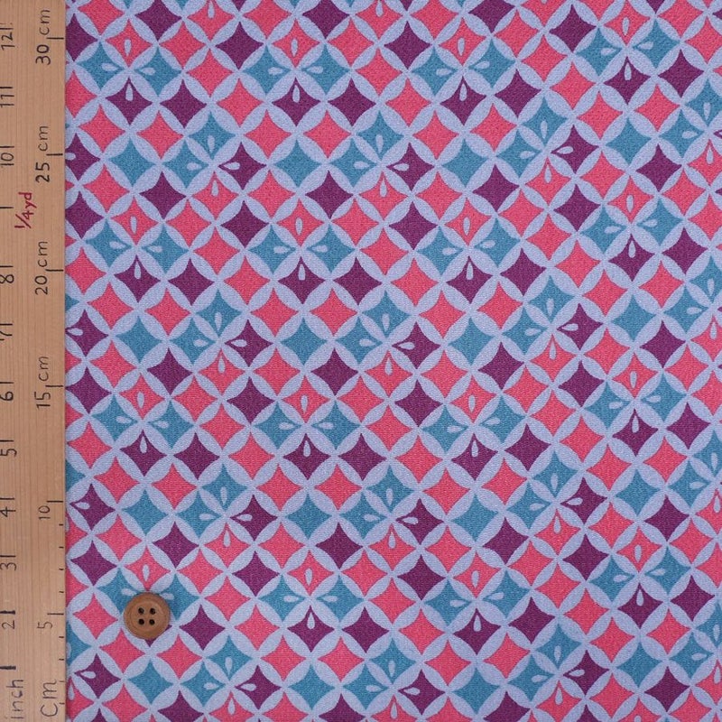  ちりめん生地 七宝菱(珊瑚青) 10cm単位 切り売り