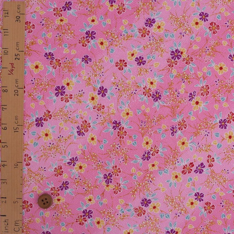 ちりめん生地 きらめく花のお庭(ピンク) 10cm単位 切り売り