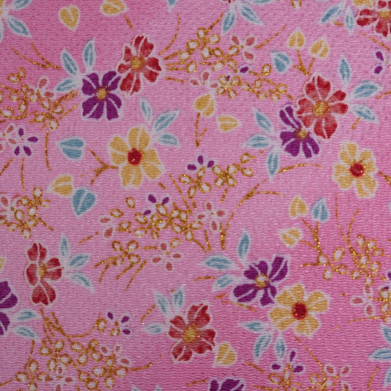 ちりめん生地 きらめく花のお庭(ピンク) 10cm単位 切り売り