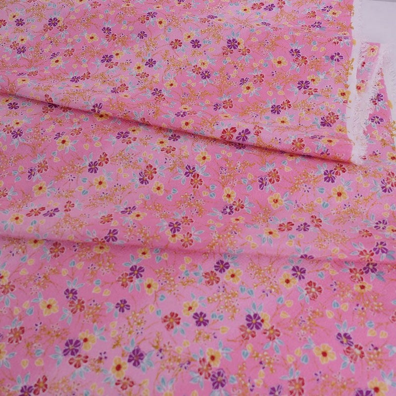 ちりめん生地 きらめく花のお庭(ピンク) 10cm単位 切り売り