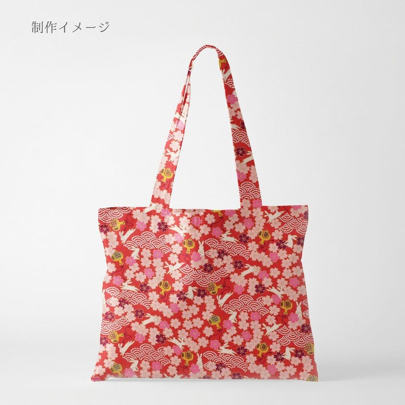 和柄コットン生地 うさぎと桜の吉祥文様(赤) 10cm単位 切り売り