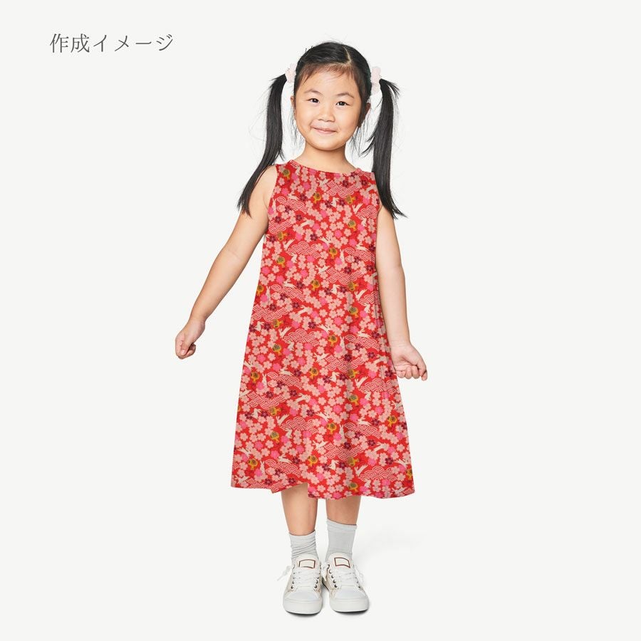 和柄コットン生地 うさぎと桜の吉祥文様(赤) 10cm単位 切り売り