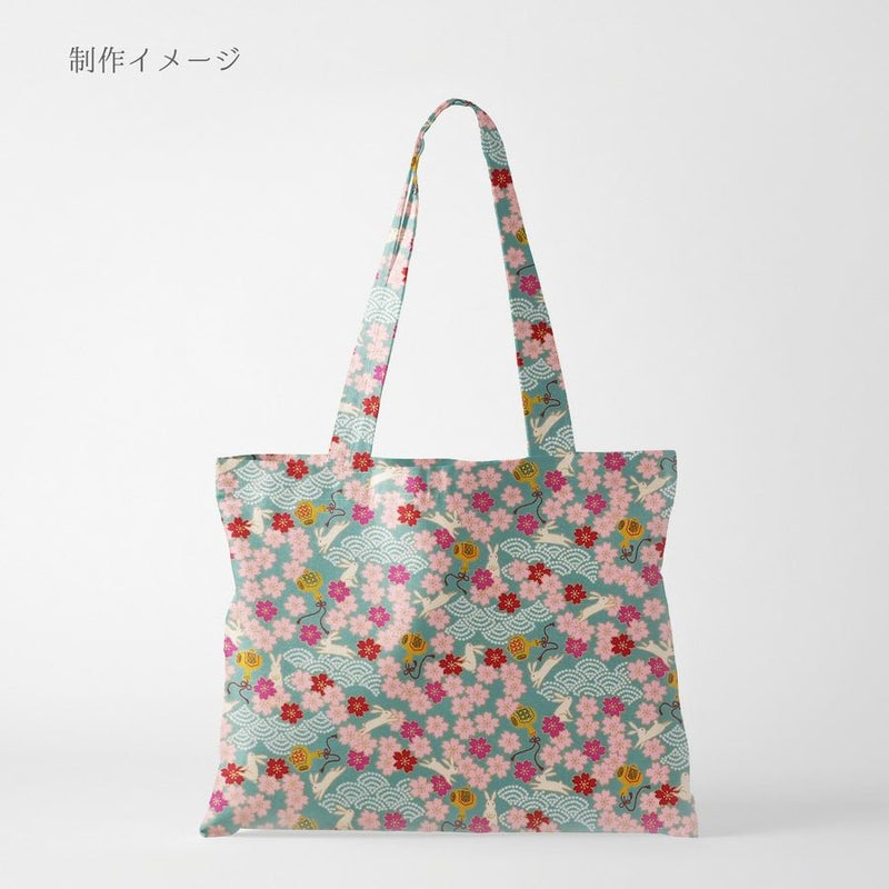 和柄コットン生地 うさぎと桜の吉祥文様(ブルー) 10cm単位 切り売り