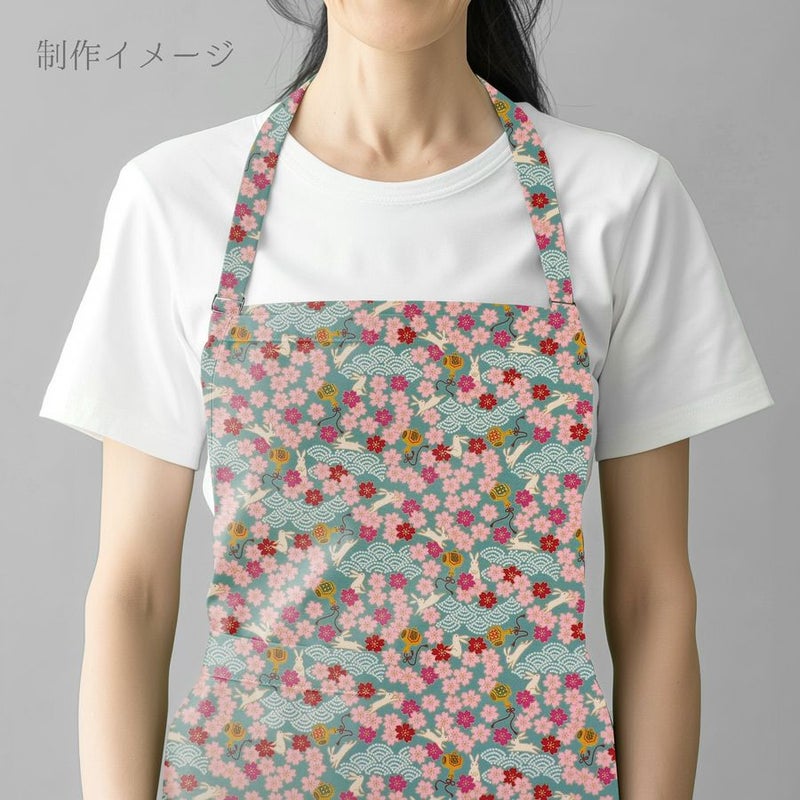 和柄コットン生地 うさぎと桜の吉祥文様(ブルー) 10cm単位 切り売り