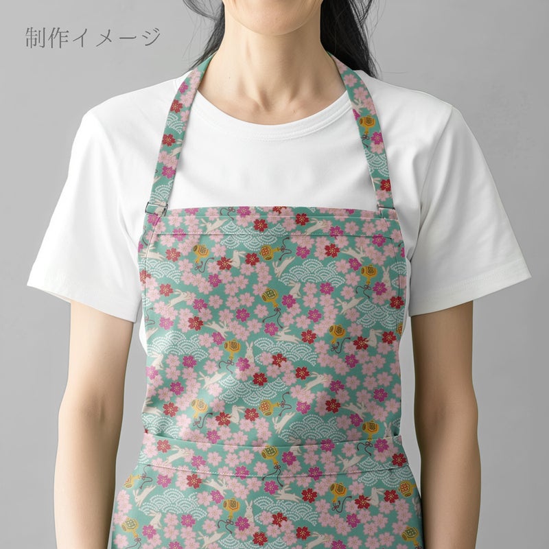 和柄コットン生地 うさぎと桜の吉祥文様(ブルー) 10cm単位 切り売り