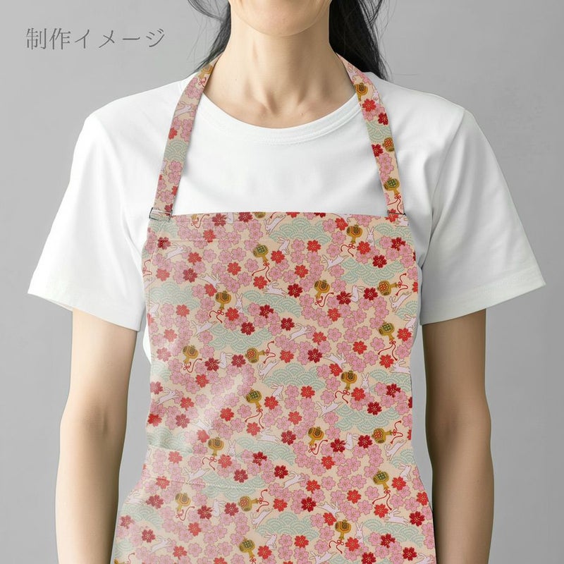 和柄コットン生地 うさぎと桜の吉祥文様(アイボリー) 10cm単位 切り売り