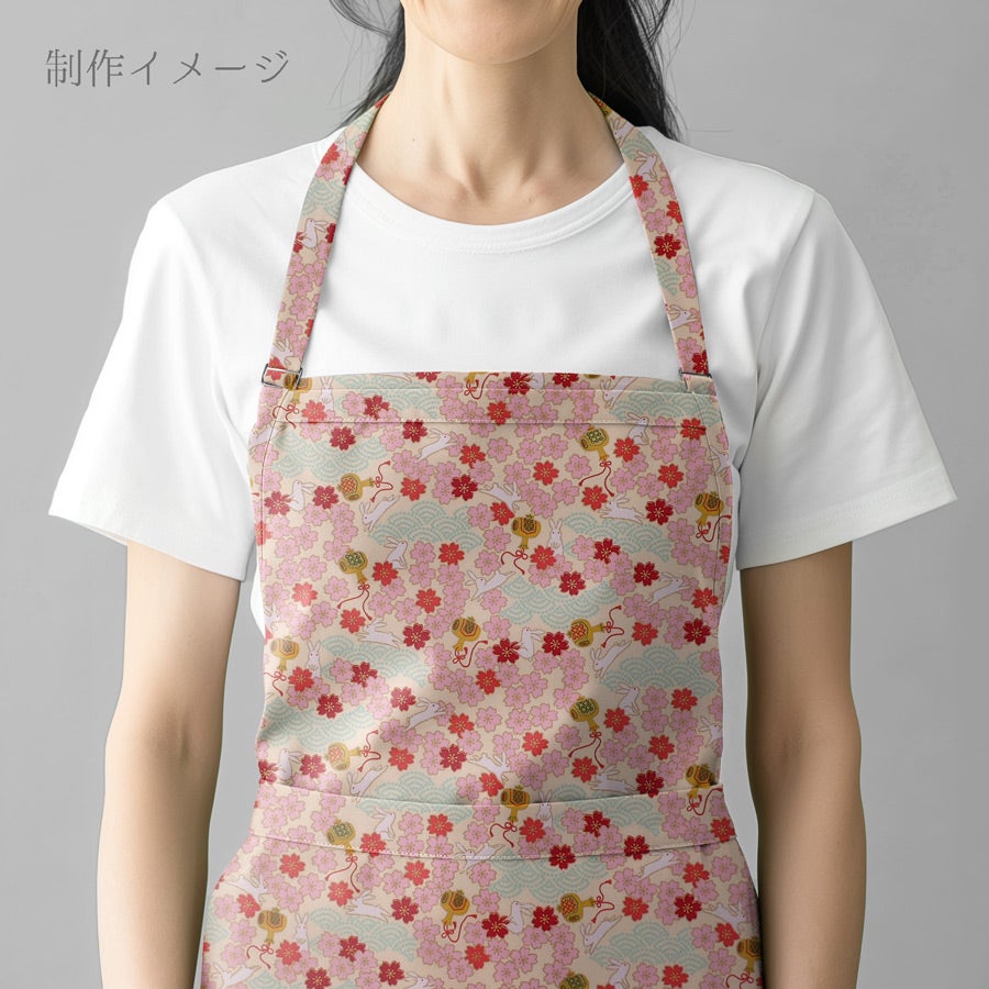 和柄コットン生地 うさぎと桜の吉祥文様(アイボリー) 10cm単位 切り売り