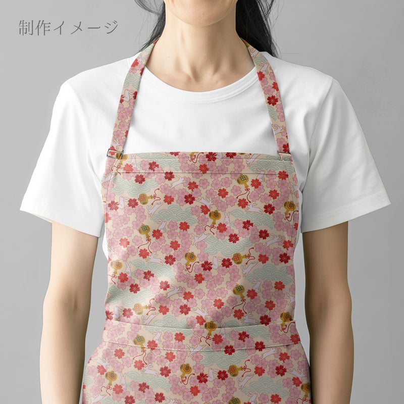 和柄コットン生地 うさぎと桜の吉祥文様(アイボリー) 10cm単位 切り売り