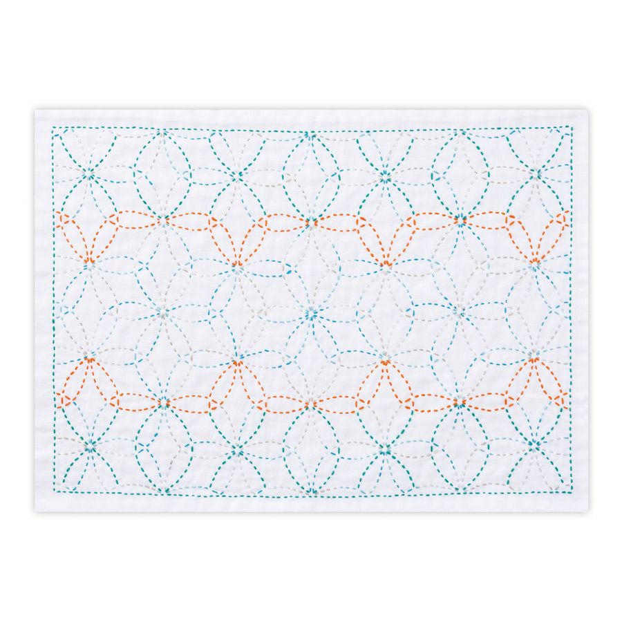 刺し子のランチョンマットキット ラメ糸 花刺し